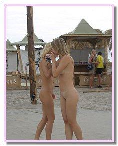 undressed naked girls attracts men on a nudist beach