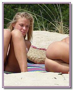 horny blonds and brunet girls dropping swimwear at nudist beaches