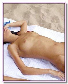 sultry pretty babes admires its body on a nudist beach