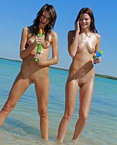 Weak on the front end naked teeny girls takes off  their panties on a wild beach