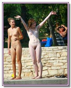 handsome blonds and brunet girls disclaims swimwear on the beaches of Europe